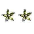 Élégantes boucles d'oreilles fleur avec pétales marquise vert olive et finition argentée - Platine Vert Olive