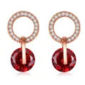 Boucles d'oreilles or rose avec zircons et grand cristal rouge rubis facetté - Or Rose Strass Rouge