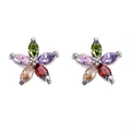 Boucles d'oreilles fleur argentées avec pétales colorés et zircon brillant central - Plaqué Platine Irisé