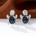 Orecchini a perno a tartaruga in argento 925 con cristalli colorati sfumati lucidi - Placcato Platino Iridescente