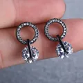 Élégantes boucles d'oreilles rondes en zircon, métal plaqué noir et cristaux blancs - Or Noir Blanc Zircone