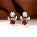 Orecchini a perno a forma di tartaruga d'argento con gemma bicolore e zirconi pavé - Placcato Platino Rosso Verde
