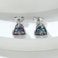 Twisted triangular stud earrings featuring mystic purple topaz stones in silver finish - Platinum Plated Iridescent
