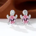 Orecchini a perno a tartaruga in argento 925 con gemma rosa ovale incastonata - Platino Rosa Zirconia