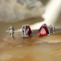 Vintage S925 sterling silver twist stud earrings with triangle red zircon stones - Platinum Plated Red Zirconia