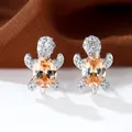 Squisiti orecchini a lobo a tartaruga in argento con cristallo arancione sfaccettato - Placcato rodio champagne