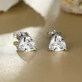 Three-prong triangular silver stud earrings featuring sparkling clear cubic zirconia - White Gold With White Zirconia