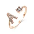 Verstelbare roségouden ring met letter A met zirkonia en een ronde solitaire steen - Letter A / Roségoud