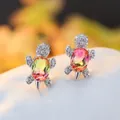 Orecchini a perno a forma di tartaruga in argento con pietre sfumate e zirconi pavé - Placcato Platino Rosa Pastello Giallo