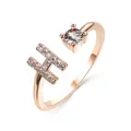Rose gold open ring featuring a sparkling crystal and pave-set letter H charm - Letter H / Rose Gold