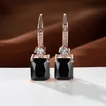 Pendientes de oro rosa con gemas negras rectangulares y micro-pavé de circonitas - Oro Rosa Negro