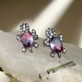 Orecchini a tartaruga con gemma ovale sfumata e zirconi in finitura placcata nera - Placcato Oro Nero Zircone Rosa Blu
