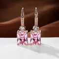 Pendientes colgantes en oro rosa con circón rosa rectangular y pavé de micro-cristales - Oro Rosa Diamante Rosa