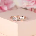 Bague cœur et papillon en or rose avec lettre U et cristaux étincelants pavés - Ouvert Réglable / Or Rose Diamant Blanc Lettre U