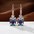 Pendientes de oro rosa con gema rectangular arcoíris y pavé de circonitas brillantes - Oro Rosa Multicolor