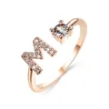 Rose gold adjustable ring featuring a micro-paved letter M and a sparkling round solitaire - Letter M / Rose Gold