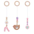 Silicone flower and wooden bird baby gym pendants in pink and purple macaron tones - Pink 3-Piece Set / Pink