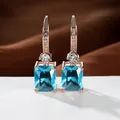 Elegantes pendientes oro rosa con cristales azules rectangulares y circonitas - Oro Rosa Azul Claro Zirconia