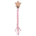 Pink handmade woven pacifier clip with star-shaped beech wood fastener for infants - Pink