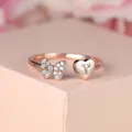 Bague en or rose avec cœur et papillon, pavée de cristaux et gravée de la lettre Y - Ouvert Réglable / Or Rose Diamant Blanc Lettre Y
