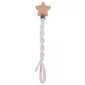 Handmade beech wood star pacifier clip with cream white braided cotton cord strap - Beige