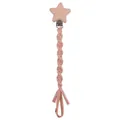Pink braided pacifier clip with star-shaped beech wood fastener for infants - Rose Pink
