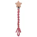 Handmade pink woven cotton pacifier clip with star-shaped beech wood clip for infants - Dusty Pink