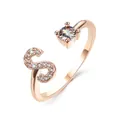 Rose gold adjustable open ring featuring a sparkling letter S and a solitaire zircon - Letter S / Rose Gold
