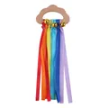 Cloud-shaped beechwood baby teether with colorful rainbow ribbons and small gold bells - Rainbow Series