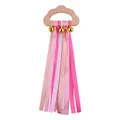 Wooden cloud baby rattle with pink ribbons and small golden bells for grasping - Pink Series