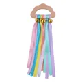 Beech wood cloud teething ring with colorful silk ribbons and golden bells - Macaron Series