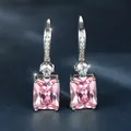 Elegantes pendientes plateados con circón rosa y detalles de piedra transparente - Bañado en Platino Circonita Rosa