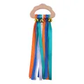 Cloud wooden rattle toy with colorful ribbons and gold bells for baby sensory play - Blue Series