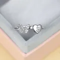 Bague ouverte argentée avec papillon scintillant et pendentif cœur avec lettre S - Ouvert Réglable / Platine Lettre S
