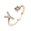 Adjustable rose gold letter Y ring with a sparkling crystal for women fashion jewelry - Letter Y / Rose Gold