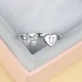 Bague réglable papillon avec cristaux et pendentif en forme de cœur avec la lettre U - Ouvert Réglable / Platine Lettre U