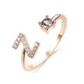 Adjustable rose gold open ring featuring letter N design with pavé diamonds and a round stone - Letter Z / Rose Gold