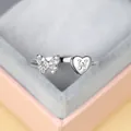 Bague réglable argentée avec papillon en cristal et cœur gravé de la lettre W - Ouvert Réglable / Platine Lettre W