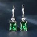 Pendientes de plata con esmeraldas rectangulares y detalles de circonitas blancas - Blanco Oro Esmeralda