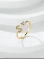 Adjustable golden ring with sparkling letter S and round crystal stone accent - Letter S / Gold