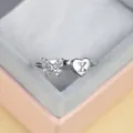 Élégante bague papillon et cœur ajustable en argent avec zircone et la lettre X - Ouvert Réglable / Platine Lettre X