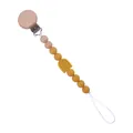 Attache-tétine en bois de hêtre et silicone avec perles jaunes et motif arc-en-ciel - Curcuma