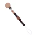 Attache-tétine en hêtre avec perles en silicone marron et motif arc-en-ciel - Café