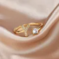 Adjustable gold plated open ring featuring a sparkling zircon and paved letter Y - Letter Y / Gold