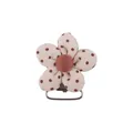 DIY infant pacifier clip with brown polka dot fabric flower and secure metal clasp - Flower Polka Dot Style