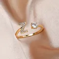 Gold adjustable letter Z ring with sparkling crystals and round clear stone inlay - Letter Z / Gold