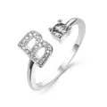 Adjustable silver ring with sparkling letter B and round cubic zirconia stone inlay - Letter B / Platinum