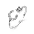 Adjustable silver letter C ring with round brilliant cut stone and sparkling diamonds - Letter C / Platinum