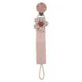 Pink cotton pacifier clip with beech wood holder and spotted flower accessory - Beige Polka Dot