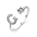 Adjustable silver letter G open ring with sparkling white cubic zirconia stones - Letter G / Platinum